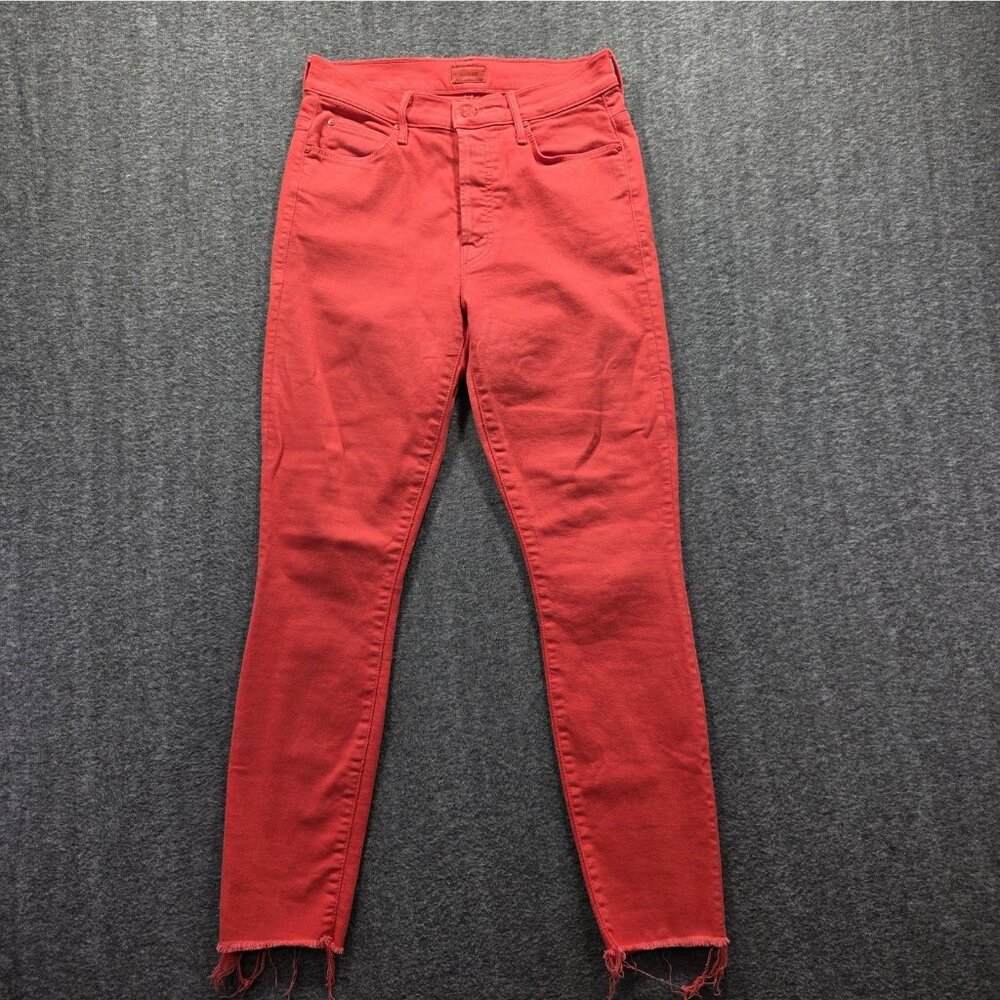 Mother Jeans Womens 27 Red Stunner Ankle Fray High Rise Skinny Button Fly USA - Picture 2 of 12